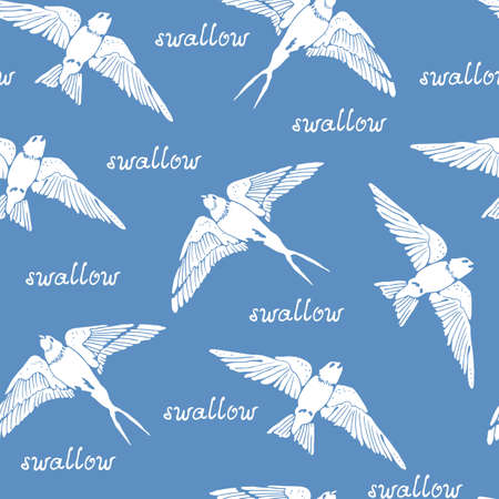 Swallow and House Martin birds vector pattern, hand drawn seamless backgroundのイラスト素材