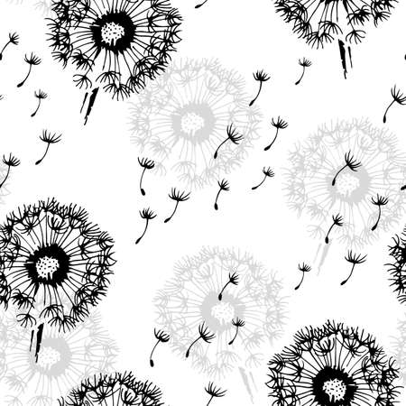 Dandelion with flying seeds vector seamless background, flower illustration isolated on white backgroundのイラスト素材