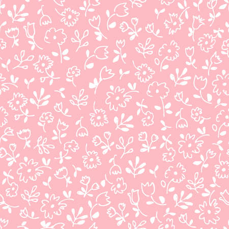 Small flowers seamless pattern, hand drawn floral decorative fabric backgroundのイラスト素材