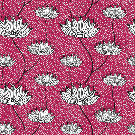 Flower doodle pattern, vector hand drawn floral backgroundのイラスト素材