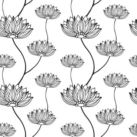 Flower doodle pattern, vector hand drawn floral backgroundのイラスト素材