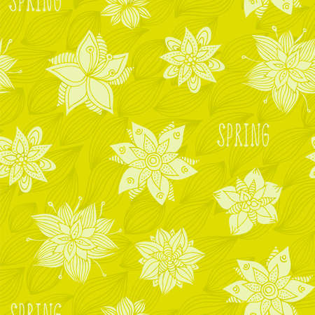 Flower doodle pattern, vector hand drawn floral backgroundのイラスト素材
