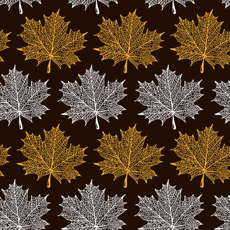 Maple leaf silhouette pattern, seamless vector maple backgroundのイラスト素材