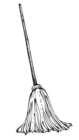 Vector mop illustration, old-fashioned mop with wooden stick, isolated on white backgroundのイラスト素材