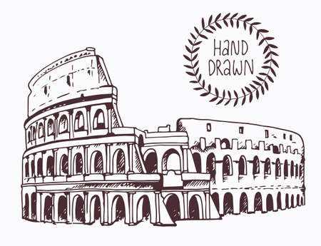 Drawing of Coliseum, Colosseum illustration in Rome, Italy. Attraction of the world, vector illustrationのイラスト素材