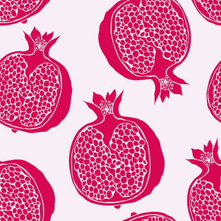 Pomegranate vector seamless pattern, hand drawn fruit food backgroundのイラスト素材