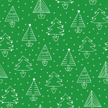 Christmas trees seamless pattern, hand drawn fir-trees winter backgroundのイラスト素材