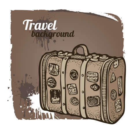Vintage suitcase vector illustration, old travel bag isolated on white backgroundのイラスト素材