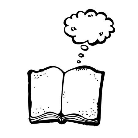 Open book with speech bubble vector drawing, hand drawn illustration isolated on white backgroundのイラスト素材
