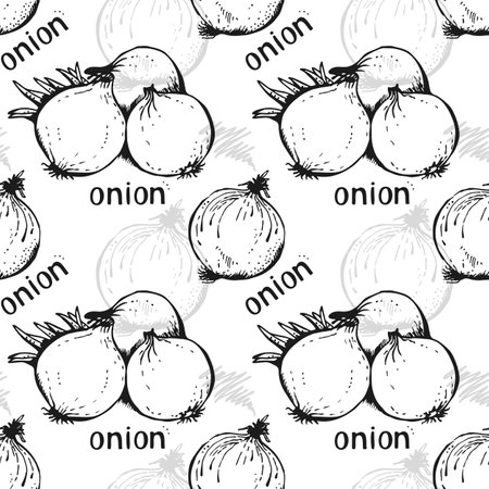 Onion seamless vector pattern, hand drawn vegetable backgroundのイラスト素材