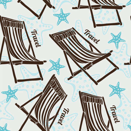 Vintage illustration beach chair, travel vector seamless backgroundのイラスト素材