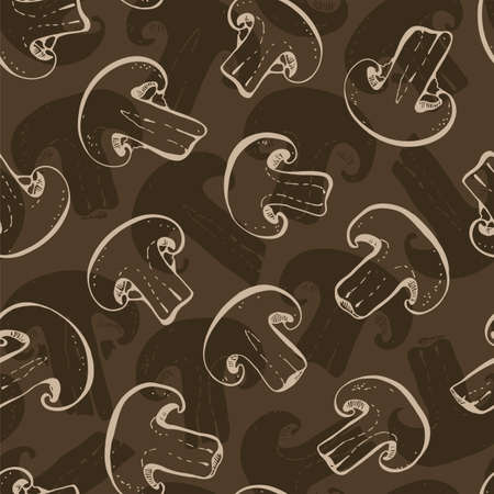 Champignon pattern, seamless vector food background with hand drawn mushroomのイラスト素材