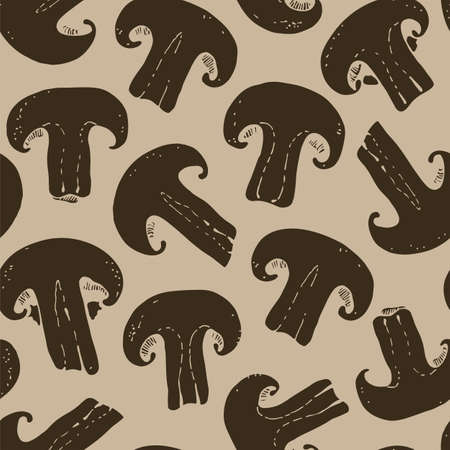 Food vector background, seamless hand drawn champignon mushroom patternのイラスト素材