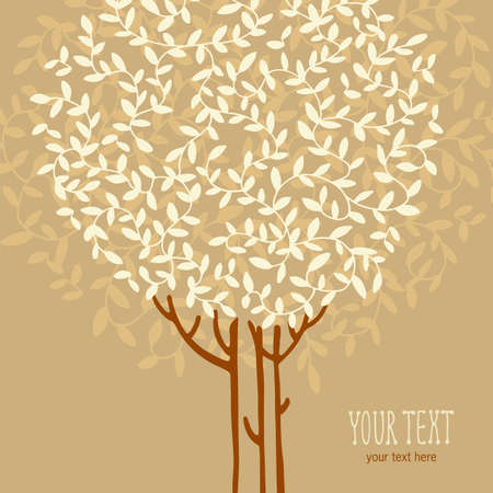 Abstract hand drawn tree illustration, freehand tree and leaves card vector designのイラスト素材