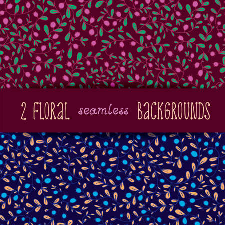 Two seamless floral patterns, natural botanical vector leaves backgrounds setのイラスト素材