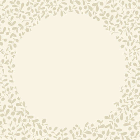 Delicate background with round frame, leaves natural background, floral vector doodlesのイラスト素材