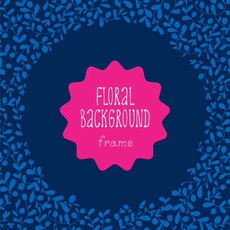 Berries and leaves doodles vector frame, hand drawn natural floral background, dark colorsのイラスト素材