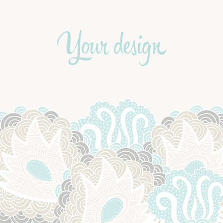 Floral doodles hand drawn border, vector flowers background for your designのイラスト素材