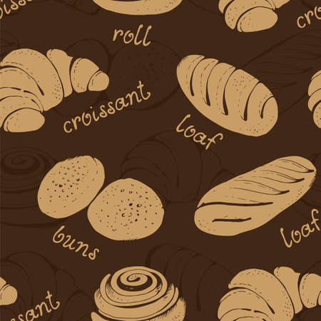 Seamless background with hand drawn pastry, vector patternのイラスト素材