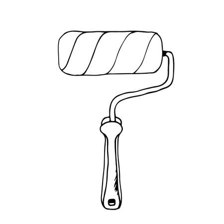 Paint roller, vector hand drawn illustration, isolated on a white backgroundのイラスト素材