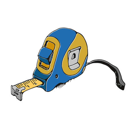 Steel measuring tape tool, tape measure, roulette, vector hand drawn illustration, isolated on white backgroundのイラスト素材
