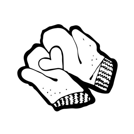 Mittens with heart vector illustration, hand drawn cartoon sketch isolated on a white backgroundのイラスト素材
