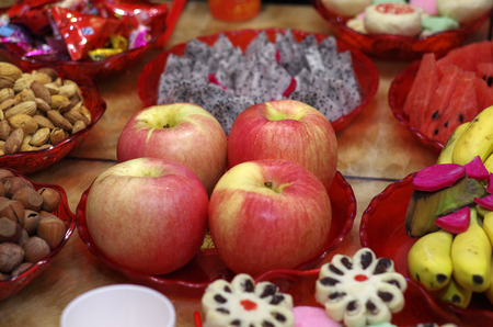 variety of fruits, nuts on table