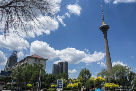 City under the blue sky and white cloudのeditorial素材