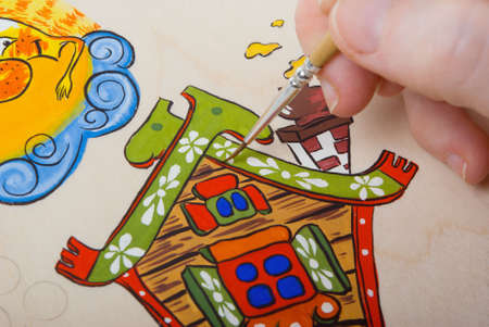 Functioning(working) the artist,painting paint on treeの写真素材