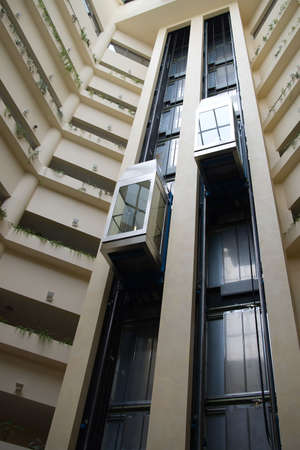 lift with glass wall in hotel,modern technologies