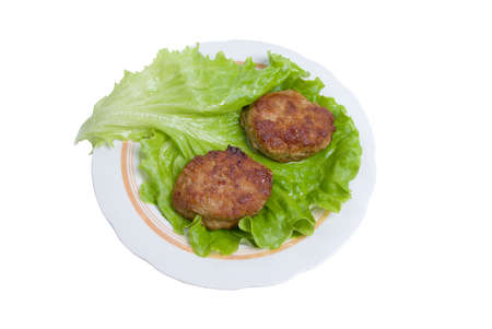 Cutlets in a plate with vegetables.green sheet of the salad