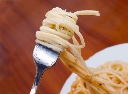 fork with spaghetti,Delicious pasta close-up の写真素材
