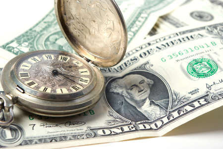 money-time.Pocket watch and dollars