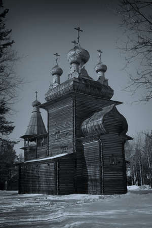 The Traditions of the russian north.The Old-time wooden church.
Ancient architecture.monochromeの写真素材