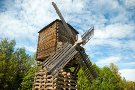 Wooden wind mill in old tradition,North Russiaの写真素材