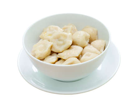 Traditional Russian food &quot,pelmeni&quot,.Meat dumplings  Isolated on white background. の写真素材