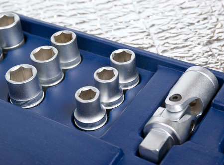 set of metallic tools .Chrome wrench