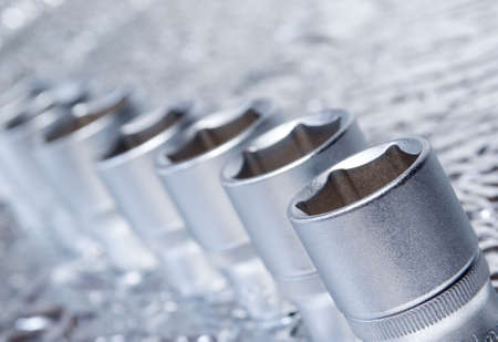 set of metallic tools .Chrome wrench