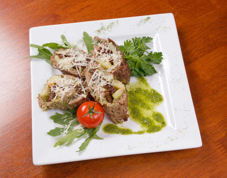 Italian kitchen.meat loafs with vegetableの写真素材