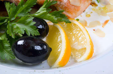 garnish to fish guard  - olivki ,lemon,parsleyの写真素材