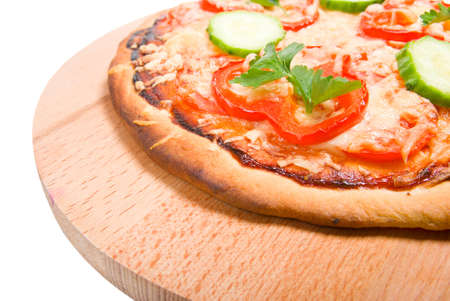 tomato pizza with pepper. Isolated on white background. の写真素材