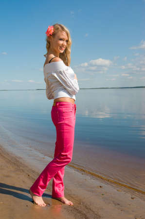 Young  Sexy  woman  riverside relaxing の写真素材