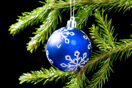 Christmas bauble on background tree.Christmas tree ornaments  on dark の写真素材