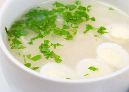 chicken bouillon with egg.morning mealの写真素材