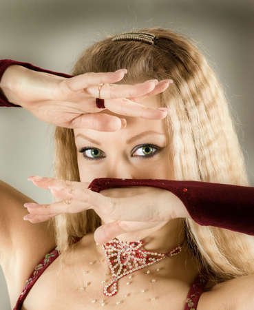 Attractive woman performing arabic danceの写真素材