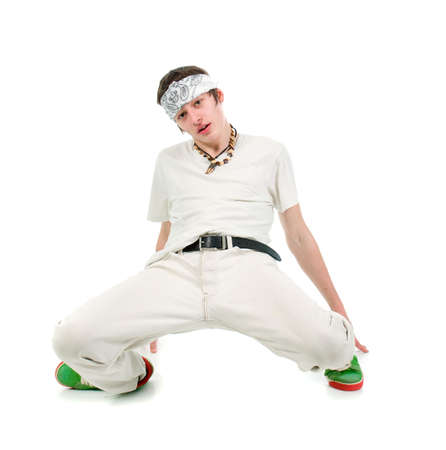  cool hip hop style dancer.breakdance Shot over white backgroundの写真素材