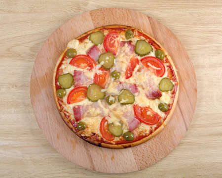 pizza ham and vegetable   close upの写真素材