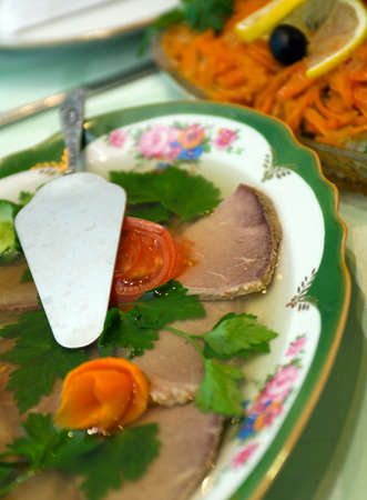 Aspic from meat with egg. Shallow depth-of-field. の写真素材