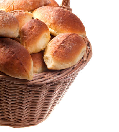 Basket full of pasties isolated  on whiteの写真素材