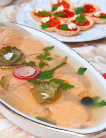 Aspic from salmon Shallow depth-of-fieldの写真素材